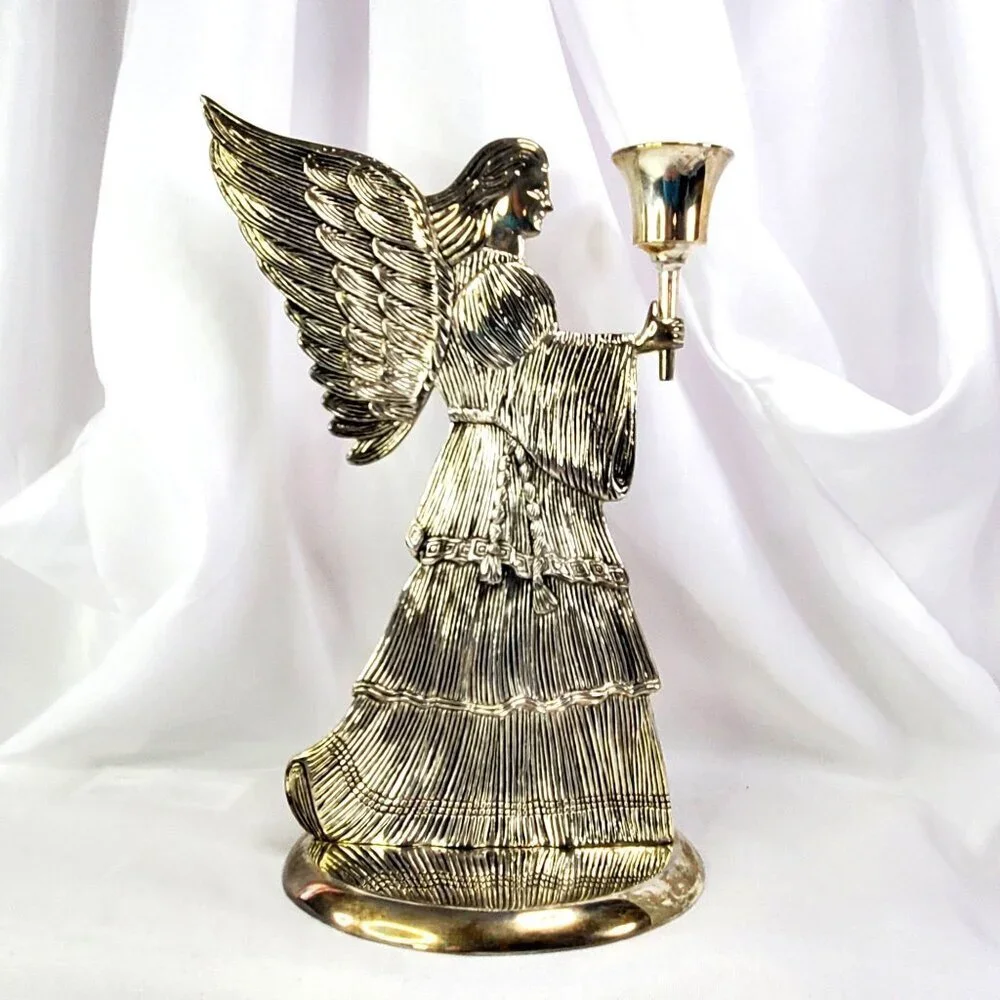 VTG International Silver Co. Silver Plated Angel Candle Holder 1994 12